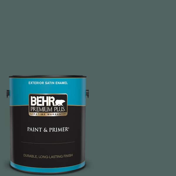 BEHR PREMIUM PLUS 1 gal. #S430-7 Blue Fir Satin Enamel Exterior Paint & Primer