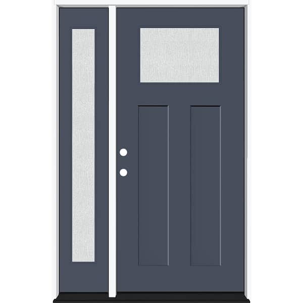 Steves & Sons Legacy 51 in. x 80 in. 1/4 Toplite Rain Glass RHIS Primed Dark Denim Finish Fiberglass Prehung Front Door w/12 in. SL