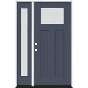 Legacy 53 in. x 80 in. 1/4 Toplite Rain Glass RHIS Primed Dark Denim Finish Fiberglass Prehung Front Door w/14 in. SL