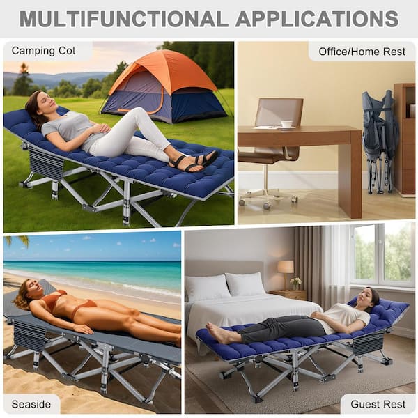 Folding XL Camping Cot 75 in. x 28 in. Portable Camping Cot Bed Double Layer Oxford Portable Travel Cots with Carry Bag