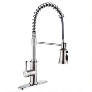 Spring Single Handle Pull Out Sprayer Kitchen Faucet Deckplate Included in Stainless Steel Brushed Nickel