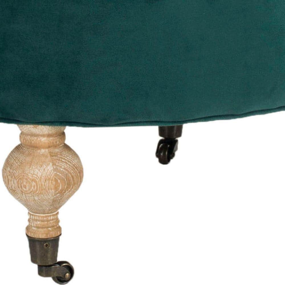 Transitional Clara 27" Tufted Round Ottoman in Marine Blue Velvet