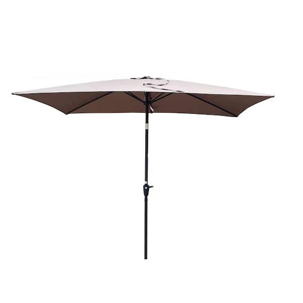 Staykiwi 9 ft. Steel Market Push-Button Tilt Rectangular Patio Umbrella in Mushroom Gray with Crank Lift (Base Not Included)