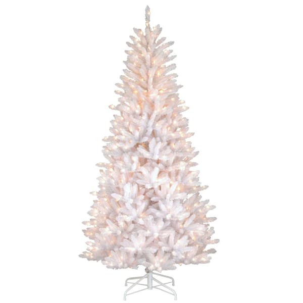 National Tree Company 7.5 ft. Dunhill White Iridescent Artificial Christmas Slim Fir Tree with Clear Lights