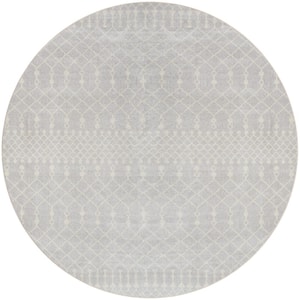 Astra Machine Washable Grey 4 ft. x 4 ft. Moroccan Transitional Round Area Rug