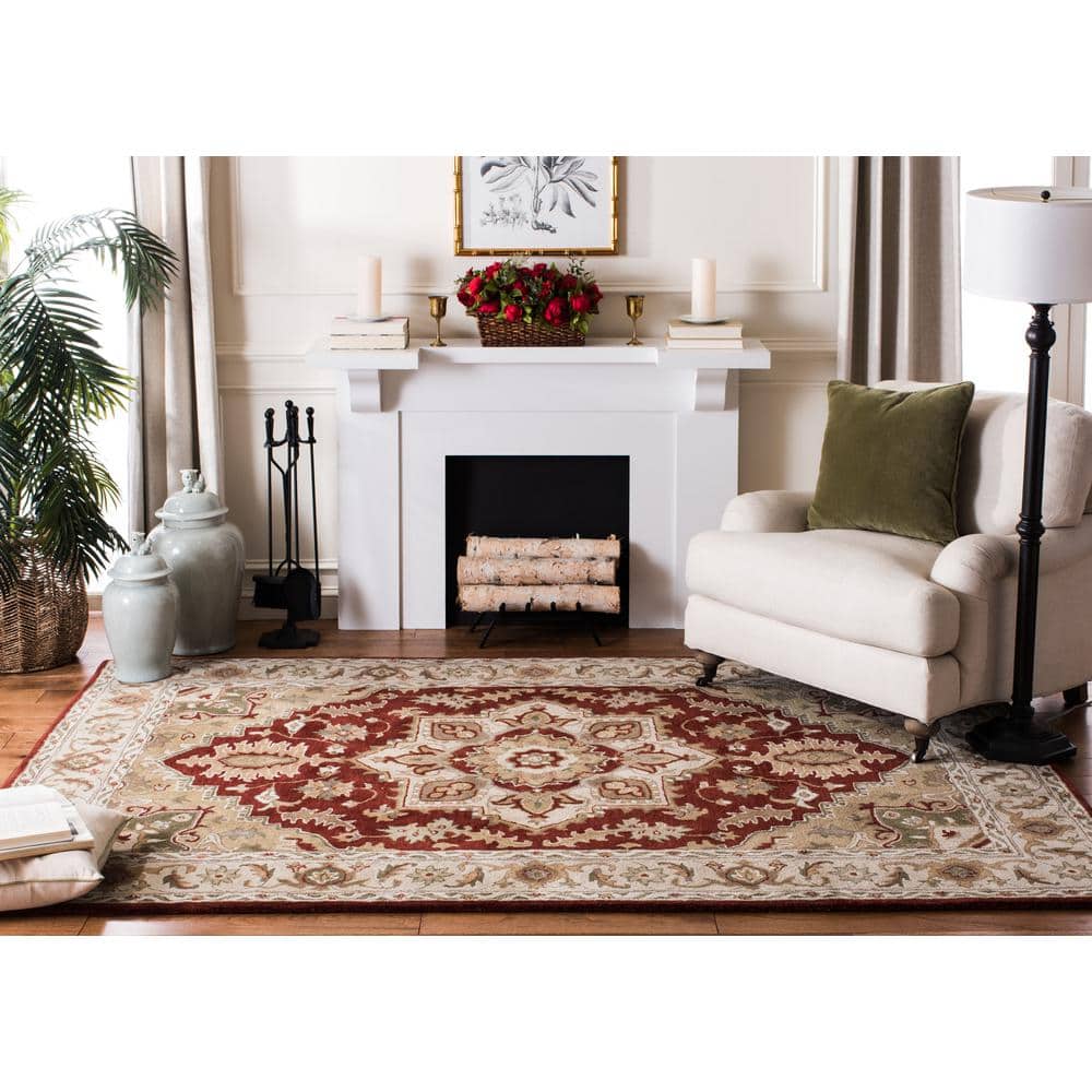Hand-Tufted Red and Beige Wool 4' x 6' Area Rug