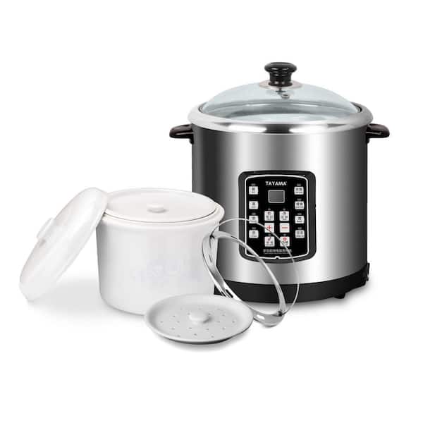 Tayama TSP-1000 10 qt. Multi-functional Stainless Steel Electric Stew Cooker with Ceramic Pot