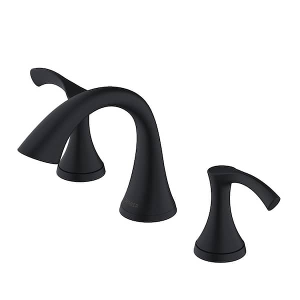 Antioch 8 in. Widespread Double Handle Bathroom Faucet with Metal Touch Down Drain in Satin Black