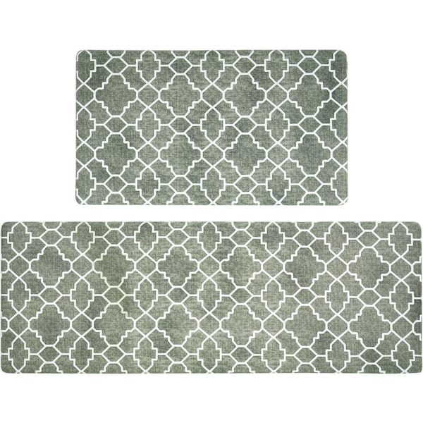 Sage Green Anti-Fatigue Cushioned Kitchen Mat Indoor Set of 2 (17 in. x 30 in. + 17 in. x 47 in.)