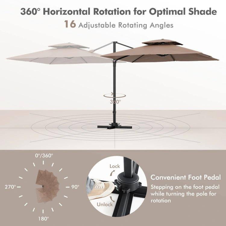 9.5 ft Coffee Polyester Cantilever Patio Umbrella with Black Aluminum Pole