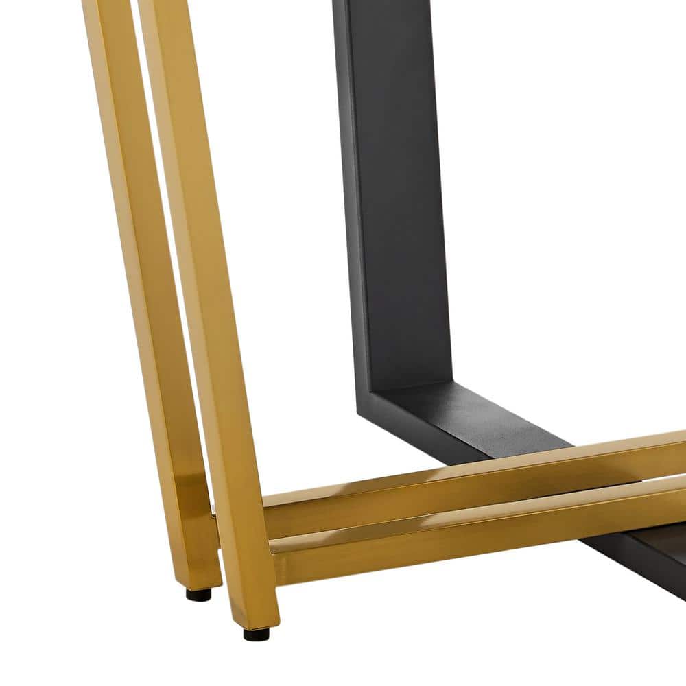 Joana 48'' Walnut Round Dining Table with Gold and Black Iron Base