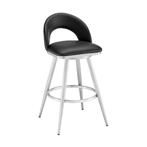 Charlotte 26 in. Black Low Back Metal Counter Stool with Faux Leather Seat