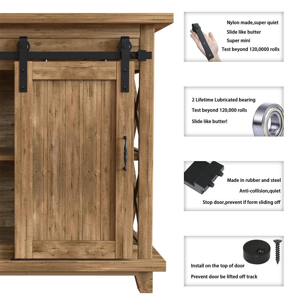 Black Carbon Steel Mini Sliding Barn Door Hardware Kit, 4ft