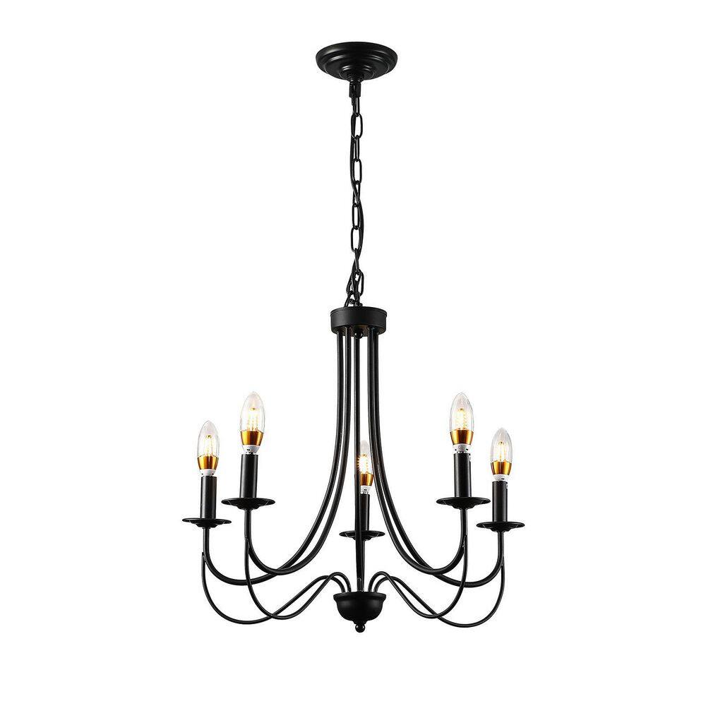OUKANING 23.62 in. 5Light Black Candlestick Chandelier Metal Retro