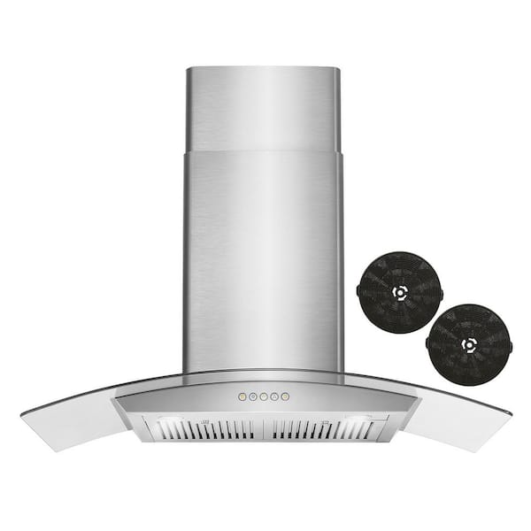 Cosmo 36 in. Vista Collection 380 CFM Ductless Wall Mount Range Hood, Button Controls, LED Lights, Stainless Steel