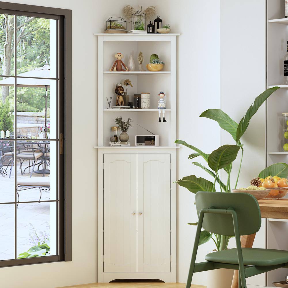 Fufu Gaga White Wooden Mdf In Width Corner Sideboard With Open Shelves Doors