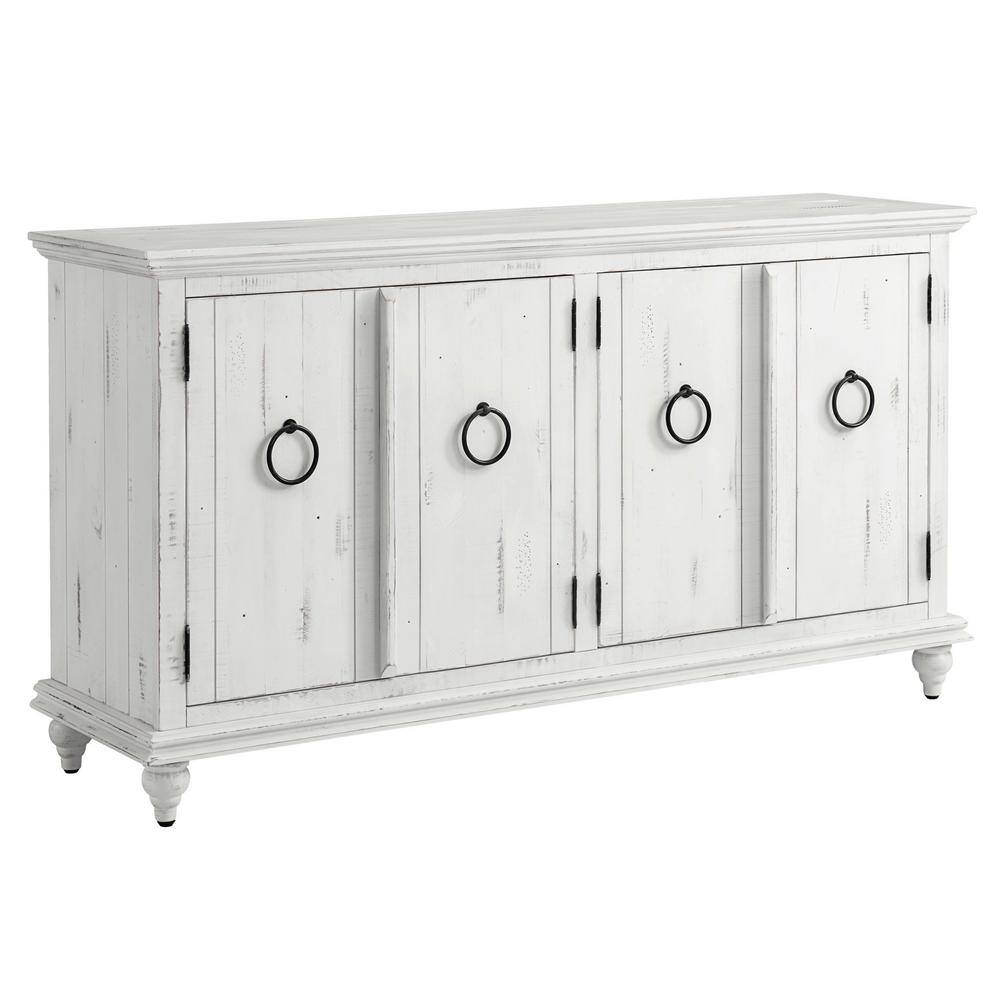 Rustic White Solid Wood TV Stand with Cabinet