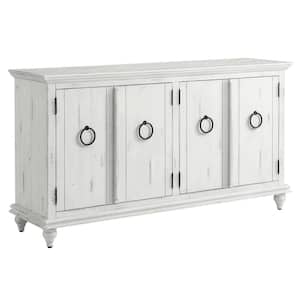 Garden District 65 in. Rustic White Solid Wood TV Stand, Fits Up to 70 in. TV with 4-Doors