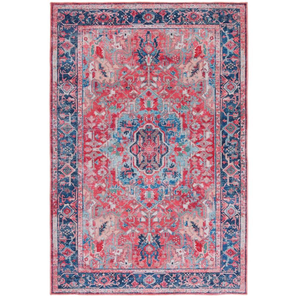 Navy and Red Medallion Washable Viscose Chenille Area Rug