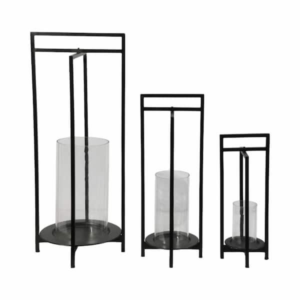 Liv & Skye 19 in. 24 in 32 in. Black Metal Round Open Lantern (Set of 3)
