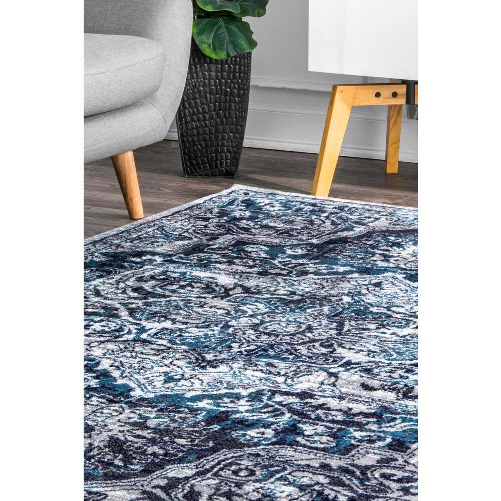 Maryanne Blue Medallion Reversible Synthetic Area Rug 5' x 8'