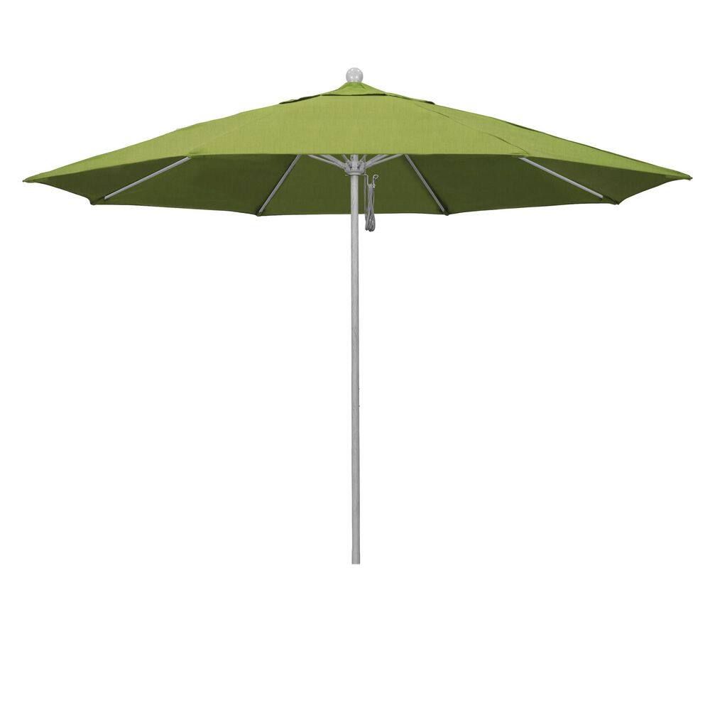 11 ft. Grey Woodgrain Aluminum Market Patio Umbrella with Fiberglass Ribs Pulley Lift in Macaw Sunbrella price history on PriceWatchPro