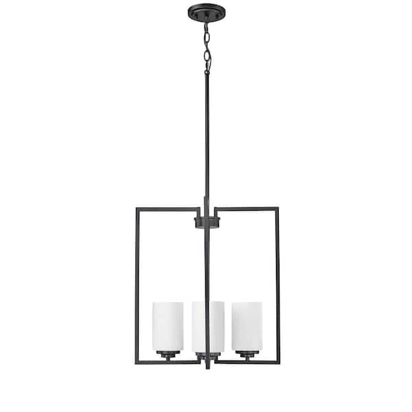 Luxx 240-Watt 4-Light Matte Black Pendant-Light Ribbed Etched Opal White Shade