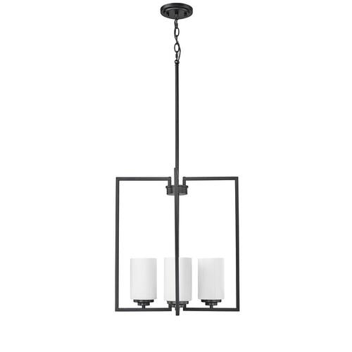 Luxx 240-Watt 4-Light Matte Black Pendant-Light Ribbed Etched Opal White Shade Pendant Lights