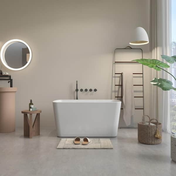 Xspracer Moray 49 in. x 28 in. Acrylic Flatbottom Freestanding Soaking Sit-In Non-Whirlpool Bathtub in Glossy White