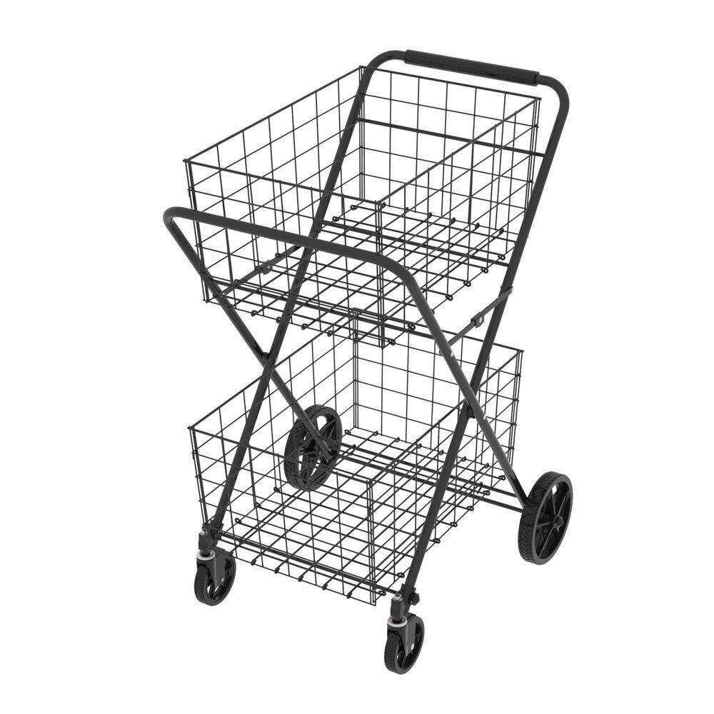 24.8 in. Shopping Cart, Extra Large Foldable 2-Layers Shopping Tool Cart with Dual Basket, 360° Rolling Swivel Wheels price history on PriceWatchPro