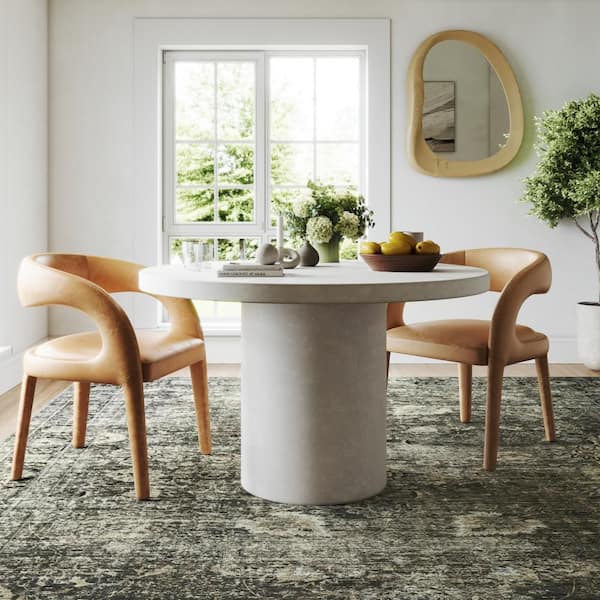 Bayberry Spill Proof Vintage Washable Green Grey 6 ft. Round Rug