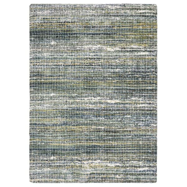 7' X 10' Green And Blue Geometric Distressed Area Rug