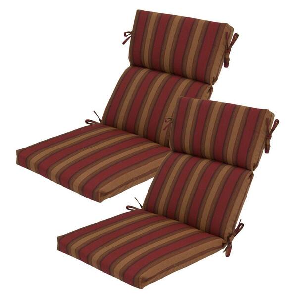 Hampton Bay Red Tweed Stripe Rapid-Dry Deluxe Outdoor Dining Chair Cushion (2-Pack)