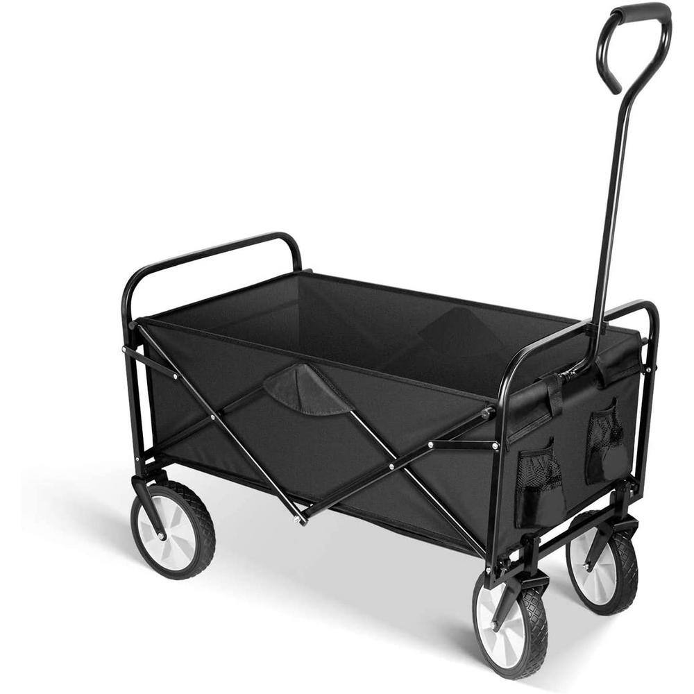 4.7 cu. ft. Black Steel Garden Cart, 8-Wheels, Adjustable Handles and Doubl