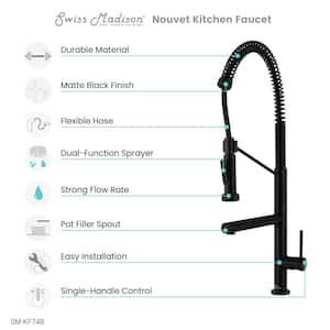 Novuet Single-Handle Pull-Down Sprayer Kitchen Faucet with Pot Filler in Matte Black