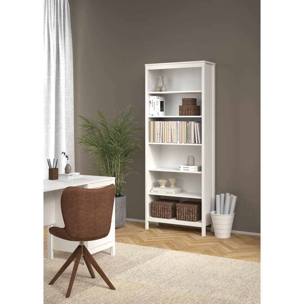 Madrid White Adjustable 6-Shelf Bookcase