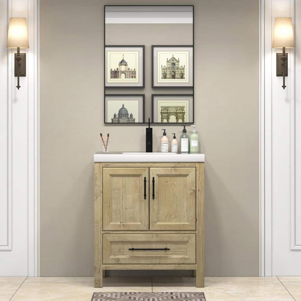 VIV 30 in. W x 20 in. D x 35 in. H Single Sink Freestanding Bath Vanity in Teak Oak with White Acrylic Top price history on PriceWatchPro