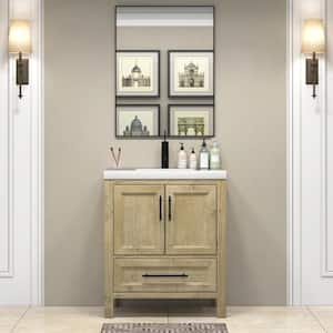 VIV 30 in. W x 20 in. D x 35 in. H Single Sink Freestanding Bath Vanity in Teak Oak with White Acrylic Top