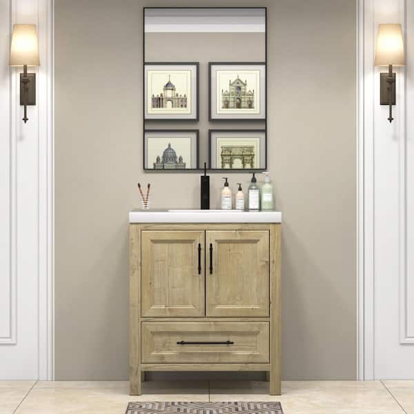 BV Better Vanity VIV 30 in. W x 20 in. D x 35 in. H Single Sink Freestanding Bath Vanity in Teak Oak with White Acrylic Top
