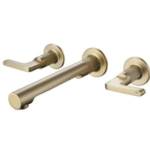 Double Handle Wall Mounted Bathroom Faucet 3-Hole Brass Bathroom Sink Taps in Brushed Gold