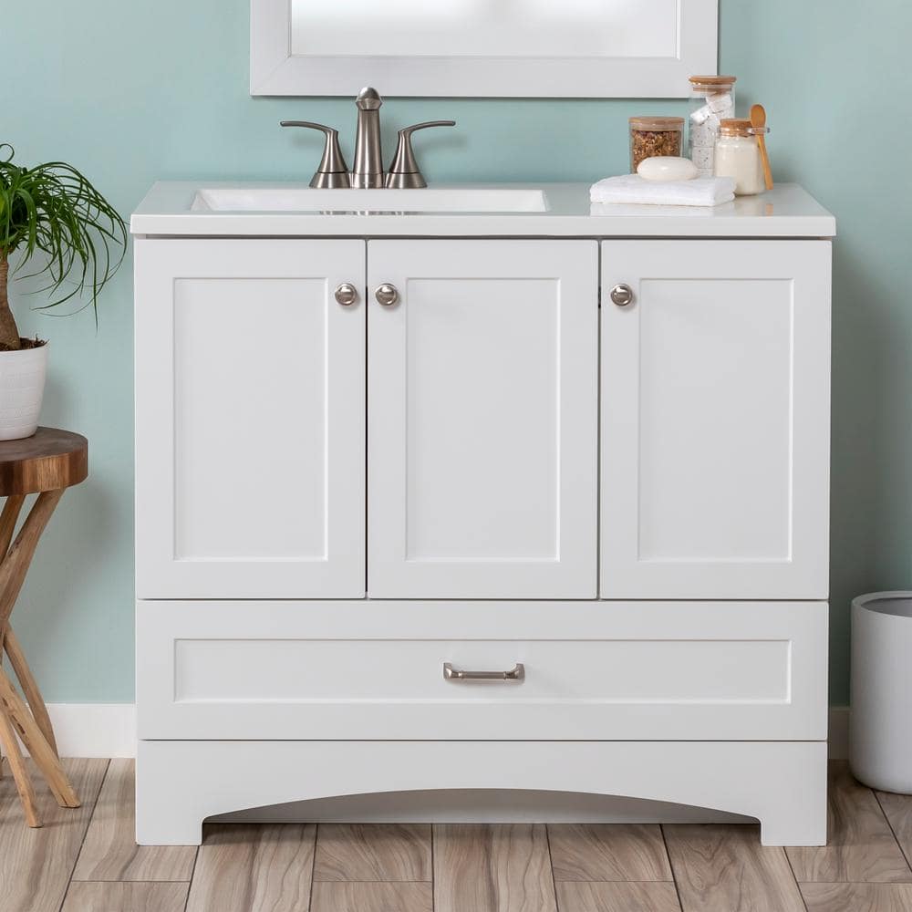 Glacier Bay Lancaster 37 in. Single Sink White Bath Vanity with 