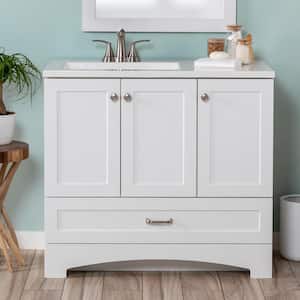 Lancaster 36 in. W x 19 in. D x 33 in. H Single Sink Freestanding Bath Vanity in White with White Cultured Marble Top
