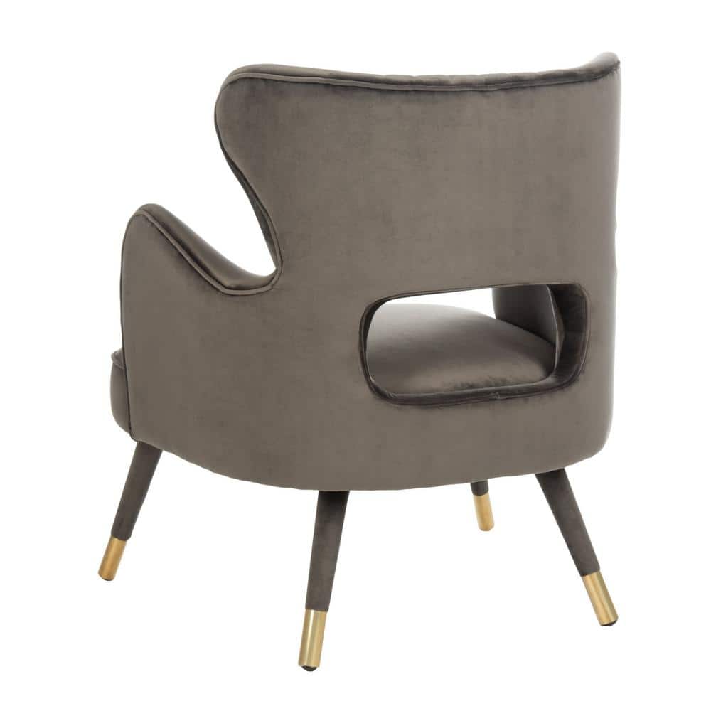 Shale Velvet & Gold-Capped Wood Transitional Accent Chair