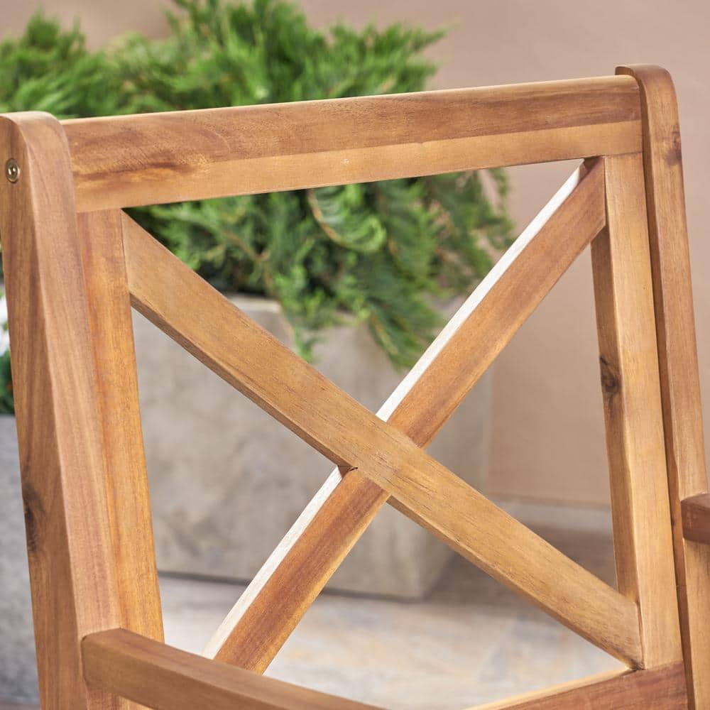Teak and Acacia Dining Chairs with Green Cushions, Set of 2