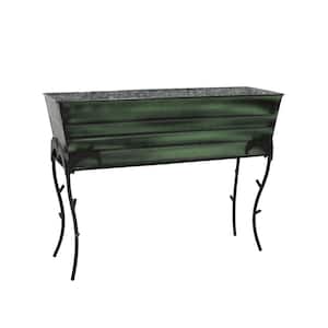 25.75"H Rectangular Classic Green, Galvanized Steel Indoor Outdoor Large Flower Box w/Black Wrought Iron Flora Stand