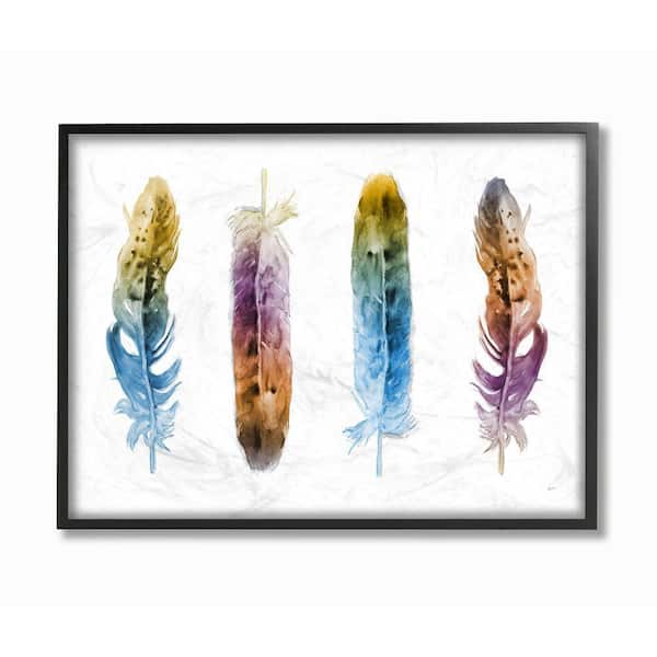 16 x 20 The Stupell Home Decor Collection Be Kind Blue Feathers Oversized Framed Giclee Texturized Art Multi-Colour MDF Wood 
