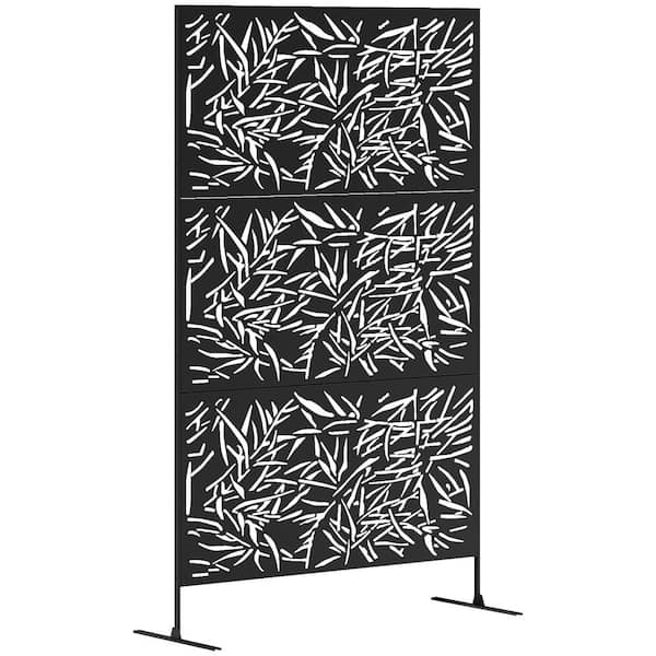 Steel Outdoor Privacy Screen, 78" H x 48" W Decorative Privacy Fence Screen, Freestanding Divider, Black