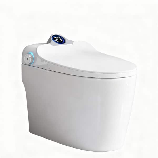 1.28 GPF Single Flush Elongated Smart 1-Piece Toilet Bidet Combo with Foot Sensor Open Cover/Seat in White