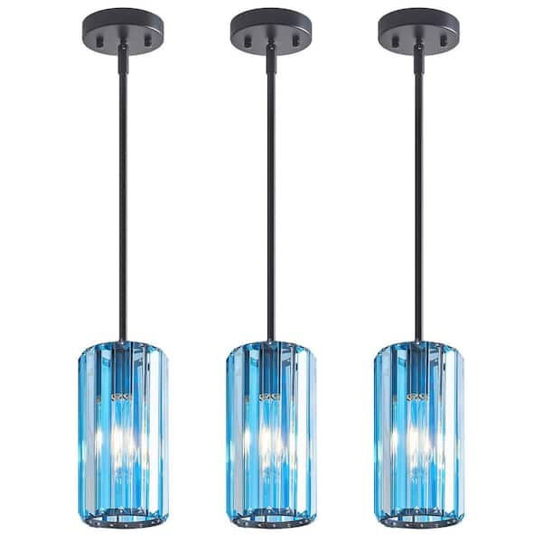 Home Lighting 40W 3-Light LightBlue Modern Pendant Light Mini Crystal Adjustable Light Fixture for Kitchen, 3Pack
