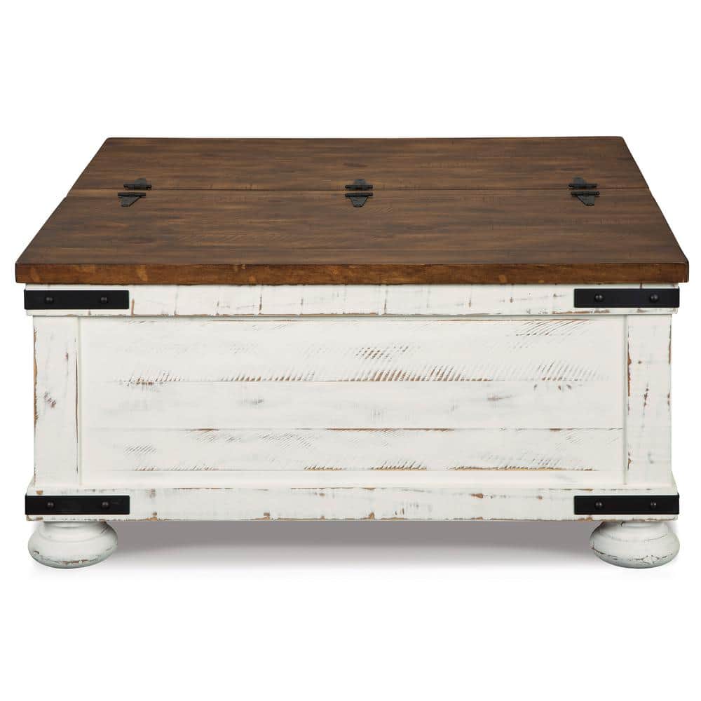 Modern Farmhouse 36" Square Lift-Top Coffee Table in Brown/White
